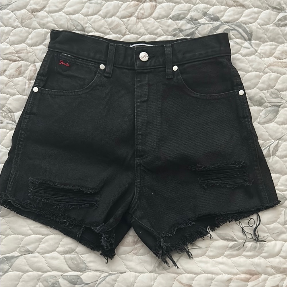 Wrangler Black Fender Shorts Distressed Raw Hem